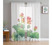 Planta de flor de loto, cortinas de tul blanco para ventana, sala de estar hilo de Organza, cortina de gasa transparente para dormitorio, cocina, decoración del hogar W135 x H115cm x1