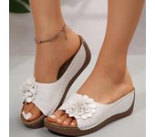 Sandalias de cuña con diseño floral elegante, sandalias de plataforma suaves y cómodas con huecos, zapatos casuales para mujer 36 blanco