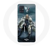 Coque pour Samsung Galaxy A71 Vikings Série Saison 6 Ragnar Lothbrok logo V Epée Gris Fond Brouillar