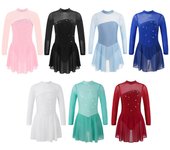 Vestido de patinaje sobre hielo para niñas, vestido de leotardo de gimnasia y Ballet de malla con tutú de manga larga 7-8 Years blanco