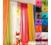 Cortinas transparentes de tul multicolor liso para decoración de sala de estar, cortinas blancas para la habitación, dormitorio, cocina, cortinas de gasa de organza W100xL200CM 2pcs