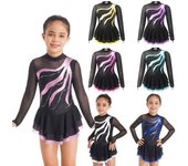 Vestido de Ballet para patinaje artístico para niñas, leotardo decorado con diamantes de imitación para actuación atlética, ropa de baile 5-6 Years de lago verde