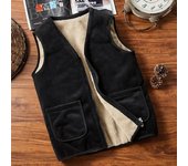 Chaqueta informal sin mangas para hombre, chaleco polar cálido para otoño e invierno, chaqueta de terciopelo gruesa sin mangas para hombre M negro