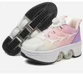 Wheel Rampage Shoes Patinaje de Velocidad Patinaje Patines sobre Ruedas Doble Fila Popping Zapatos de deformación Patines sobre Ruedas Hombres y Mujeres Zapatos con Ruedas 34 color rosa/púrpura