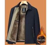 Abrigo de hombre de mediana edad con forro de terciopelo: chaqueta de invierno gruesa, cálida y acolchada de algodón para papá mayor 185/2XL azul marino