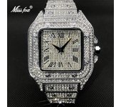 MISSFOX - Reloj de oro blanco para hombre, marca de lujo, con diamantes cuadrados, de cuarzo, estilo hip hop, resistente al agua, regalo plata