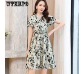 Vestido de gasa floral de verano femenino Temperamento Dulce cintura elástica Vestido de línea A M