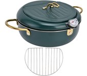 Olla para freír de acero inoxidable 304, minifreidora con control de temperatura y termómetro para cocinar verde oscuro