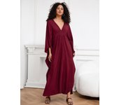 EDOLYNSA Vestido largo de mujer color rojo vino Kaftan, talla grande, vestido Moo Moo, ropa de playa, ropa de estar por casa, bata, atuendo Q1306 One Size marrón