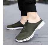 Zapatos casuales de moda para hombre, mocasines de malla sin cordones de color liso, zapatillas planas de verano para parejas, zapatillas de media pantuflas, sandalias de talla grande 35