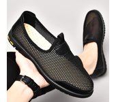 Zapatos casuales de malla para hombre, zapatillas planas transpirables sin cordones, cómodas y antideslizantes, para exteriores, de moda de verano 2024 37 negro