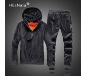 Traje deportivo de invierno cálido de doble cara Mangas de hombre Dos piezas con capucha Sudaderas con capucha Pantalón chándal de moda M