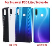 Nueva carcasa de vidrio para Huawei P30 Lite Nova 4e, reemplazo del panel trasero de la puerta trasera de la batería con cámara Blue No Lens