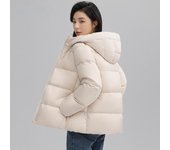 Chaqueta de plumas para mujer, nueva chaqueta ajustada de estilo coreano con capucha y combinable para otoño e invierno 2XL beige