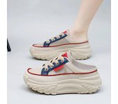 Zapatillas deportivas de suela gruesa con aumento de malla para mujer, zapatos informales de moda con cordones y media pantuflas 38 azul