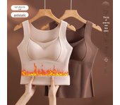 Chaleco cálido de terciopelo sin costuras para mujer con almohadillas para el pecho para otoño/invierno - Camiseta sin sujetador con parte inferior integrada XL marrón