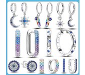 Pendientes de plata 925 con pavé brillante 2023, compatibles con dijes originales, pendientes de aro para mujer, joyería fina, regalos blanco