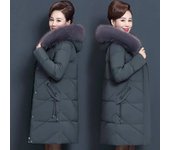 Chaqueta acolchada de algodón de longitud media para mujer, chaqueta de otoño e invierno de talla grande, chaqueta acolchada holgada y gruesa XL gris
