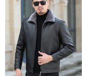 Cuero y Piel Integrados Nueva Chaqueta de Cuero Genuino con Solapa de Piel de Oveja para Hombres de Mediana Edad Chaqueta de Cuero Engrosada para Hombres Abrigo de Invierno para Hombres M