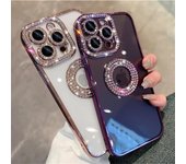Estuche protector suave con marco chapado de lujo y diamantes brillantes para iPhone 16, 15, Pro Max, 14, Pro Max, 13, 12, 11, transparente, a prueba de golpes iPhone 12 Pro oro