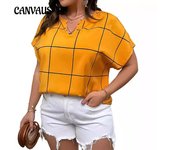 Camiseta de verano para mujer, camiseta con dibujo de cuadros de talla grande, camisa de manga corta, Tops de mujer con cuello en ángulo faltante y manga de murciélago XL blanco