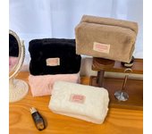 Neceser de felpa estilo coreano: grande, portátil y de diseño sencillo para el cuidado de la piel y artículos de tocador. color rosa