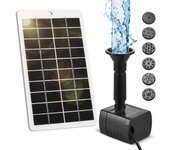 Bomba de fuente solar para exteriores, 4 W, 5 V, kit de panel solar, caudal de 200 l/h, cable de 1,5 m, 9 boquillas para baño de pájaros, jardín, pecera. negro