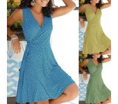 Vestido con estampado de lunares para mujer, vestido playero sin mangas, vestidos bohemios de verano para mujer, vestidos informales con cuello en V, bata para mujer XXXXXL azul