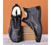 Zapatos de invierno para hombre, informales, cálidos, de cuero, con forro de piel, botas de nieve para exteriores, de caña alta, antideslizantes, con forro polar, para senderismo 44 gris