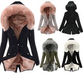 Abrigo De Mujer Chaqueta Larga Gruesa Cálida De Invierno para Mujer Abrigo con Capucha L negro
