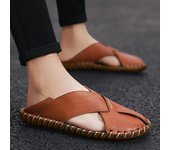 Zapatillas de deporte de cuero para vacaciones en la playa, sandalias de suela suave ultraligeras informales de verano, calzado romano para caminar, calzado de conducción para hombre hecho a mano 38 marrón