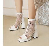 Sandalias de mujer Peep Toe tacones altos gruesos cremalleras plataforma hueca botas de baile de Jazz zapatos de moda para mujer verano blanco 46 33 negro