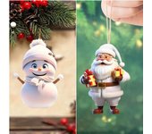 4 piezas 2 piezas 2025 Navidad Nuevo acrílico plano (2D) Decoración del árbol de Navidad Muñeco de nieve navideño y anciano Conjunto de regalo Colgante para coche Colgante para casa