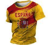 Camiseta de España para hombre, de verano, de manga corta, con emblema nacional de España, estampado 3D, cuello redondo, ropa de gran tamaño para hombre S