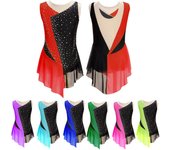 Mono de competición de gimnasia leotardo sin mangas de patinaje artístico brillante para niñas 5-6 Years azul/verde