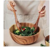Juego de vajilla de madera con cuchara grande y tenedor, vajilla larga para servir cocina