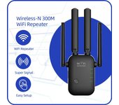 Repetidor WiFi inalámbrico Extensor WiFi Amplificador WiFi Ultraboost Repetidor de largo alcance Amplificador WiFi de 300 m Punto de acceso EU Plug negro