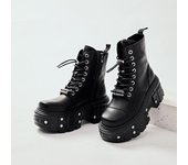 Botas de moto oscuras para mujer, botas Martin con suela de metal pesado, zapatos de cuero para primavera 37 negro
