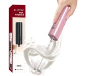 Espumador de leche eléctrico portátil, mini batidor de mano rápido para café, capuchino, batidora, licuadora de alimentos color rosa