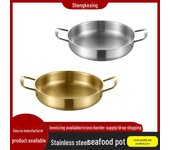 Olla coreana de acero inoxidable de doble oreja dorada para sopa y mariscos - Mini olla de fondo plano 18cm (Magnetic, Special Price)