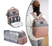 Bolsa de momia plegable, ligera, portátil, plegable, para cuna, mochila para bebé de gran capacidad, bolsa de paseo para mamá femenina gris