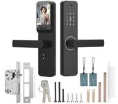 Cerradura inteligente Wafu con cámara gran angular de 120 grados y cerradura de puerta con entrada sin llave y timbre inteligente negro