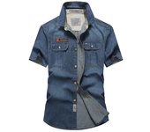 Camisa vaquera de manga corta de verano para hombre Camisa vaquera informal holgada XXXXL