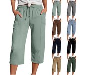 Pantalones de Verano para Mujer 3/4 Pantalones de Verano con Bolsillos Pantalones Casuales Sueltos Pantalones de Tela Pantalones Deportivos de Ocio para Playa XXL café