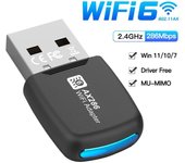 Adaptador USB WIFI 6 de 286 Mbps, tarjeta de red inalámbrica, mini receptor inalámbrico para PC/portátil, compatible con Win7/10/11, sin controlador.