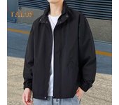 Chaqueta de hombre con solapa, manga larga, cremallera y bolsillos, estilo informal, estilo urbano M negro
