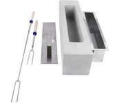 Brasero de mesa rectangular de hormigón gris con revestimiento de acero inoxidable y tapa, pequeño y portátil