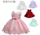 Vestido de princesa para niñas, sin mangas, con lazo de encaje, tutú, fiesta de boda, vestido de bautizo para niños de 2 a 6 años 6-7 Years