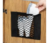 Red de almacenamiento adhesiva para bolsas de basura, bolsillo de almacenamiento para puerta de armario de cocina, organizador de bolsas de plástico, bolsillo de malla para almacenamiento de automóviles negro