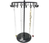 Soporte giratorio para pendientes y joyas, 23 ganchos de hierro, pendientes desmontables, estante para collares, pulseras, soporte de exhibición, organizador negro